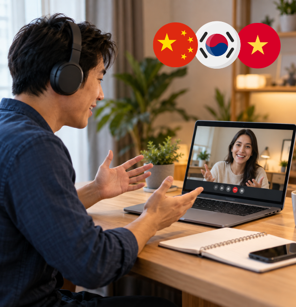 Next Level English students practicing English conversation online with international teachers